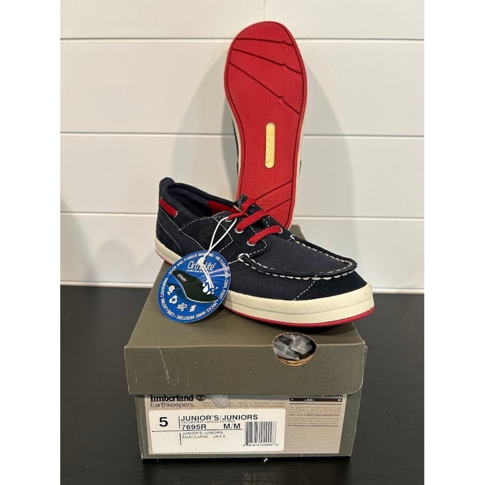 Women Timberland Earthkeeper shoes size Junior 5 Ortholite Red Blue Slip On
